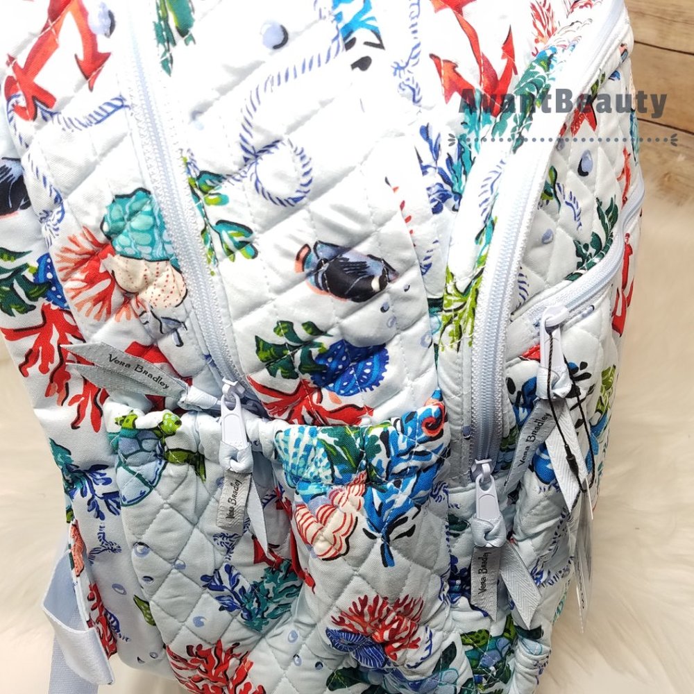 Vera Bradley Large Essential Backpack Anchors Aweigh Lunch Bunch Set Cotton Blue - Picture 11 of 16